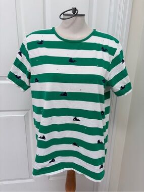 The Quacker Factory Women's Green & White Striped Short Sleeve Tee plus size